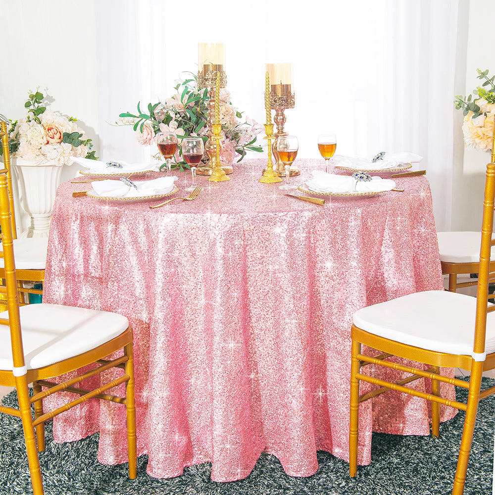 Round Sequin Taffeta Tablecloth 108" Pink