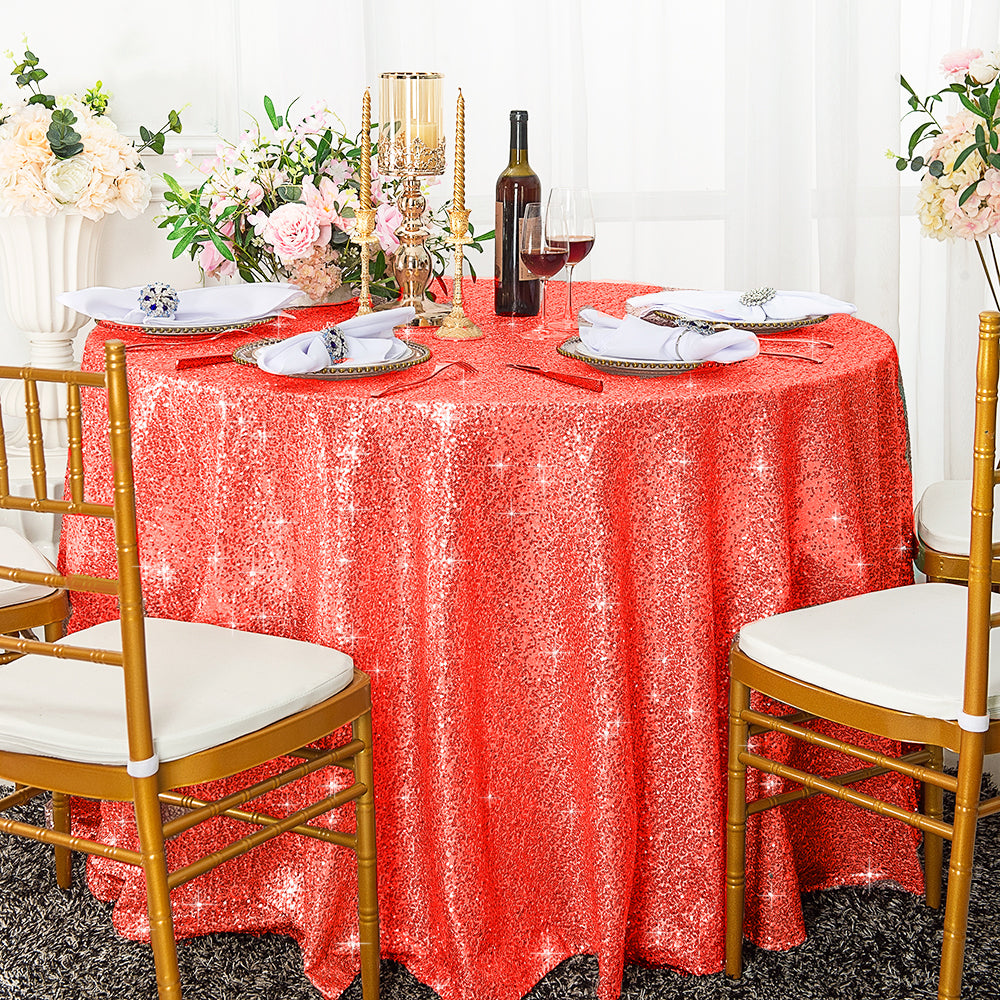 Round Sequin Taffeta Tablecloth 108" Coral