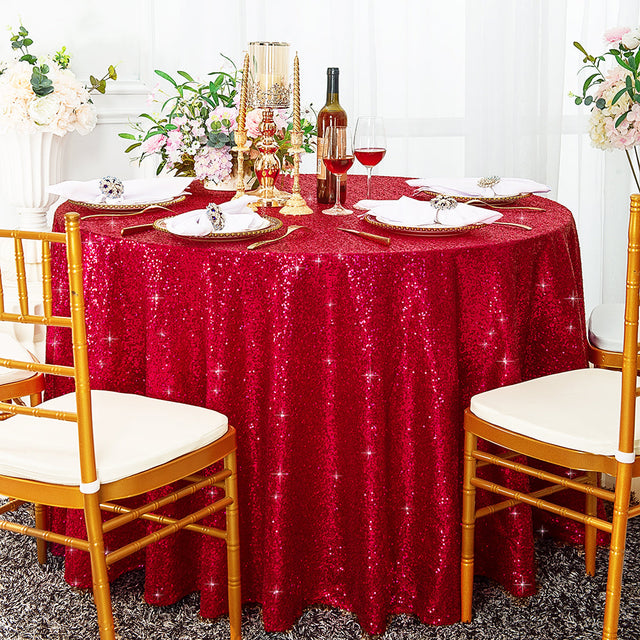 Round Sequin Taffeta Tablecloth 108" Apple Red