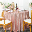 Round Sequin Taffeta Tablecloth 132" Blush Pink/Rose Gold