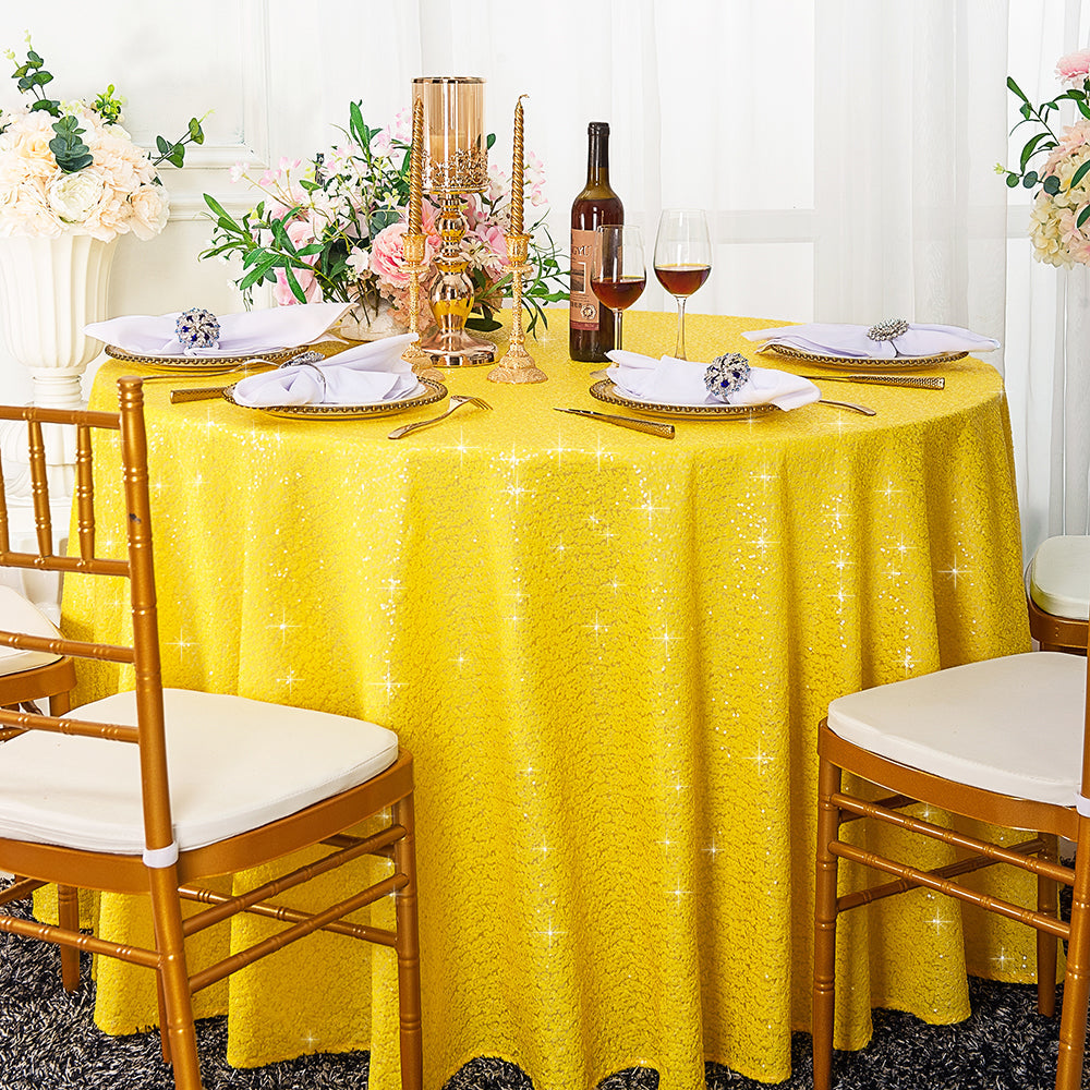 Round Sequin Taffeta Tablecloth 120" Canary Yellow