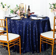 Round Sequin Taffeta Tablecloth 132 Navy Blue