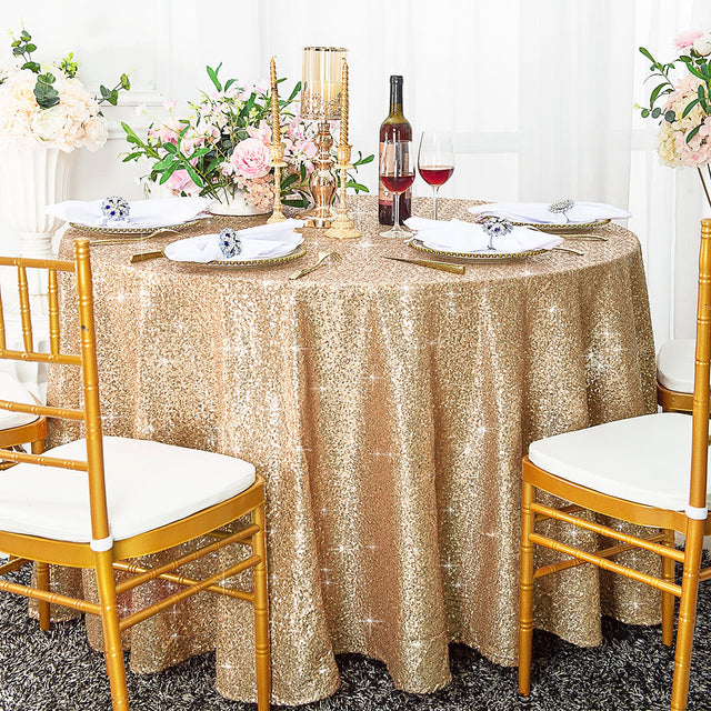 Round Sequin Taffeta Tablecloth 108 Champagne