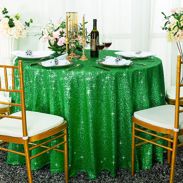 Round Sequin Taffeta Tablecloth 120" Emerald Green