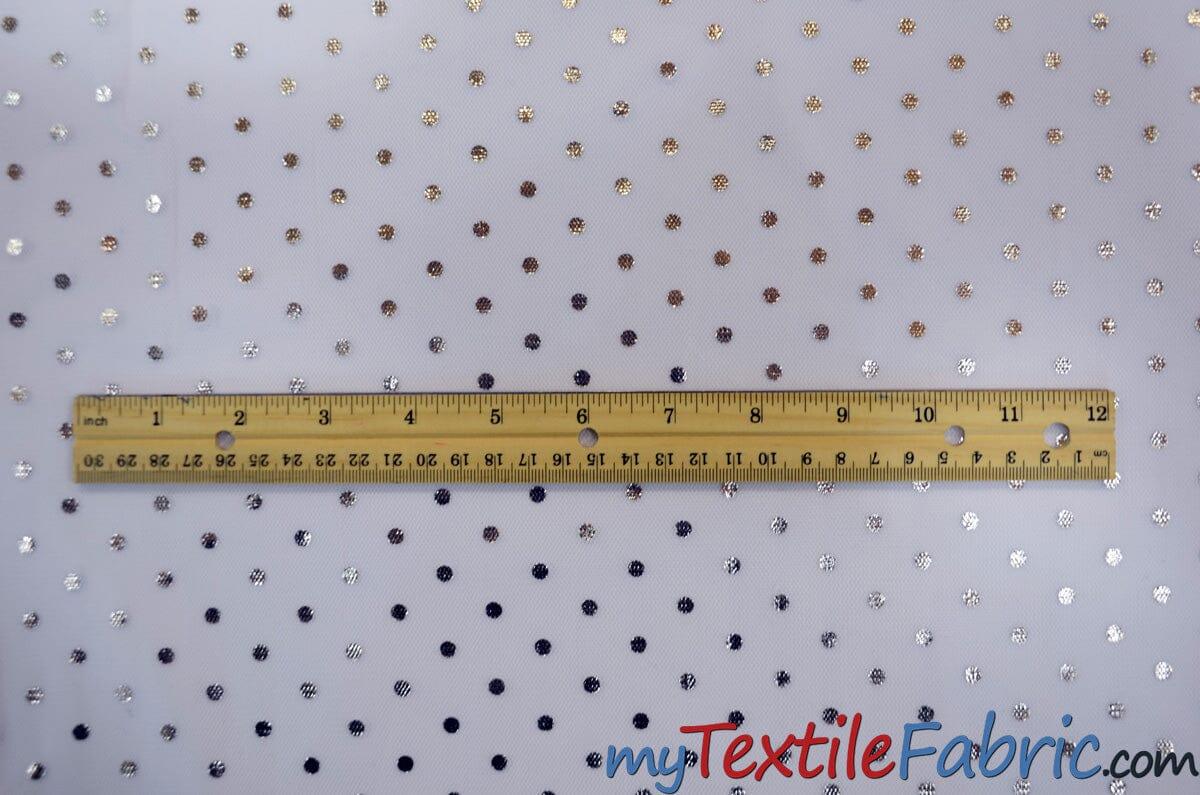 Bridal Tulle With Metallic Polka Dot Polyester Fabric - White And Ivory, Sheer, 58/60" Width (Yards)