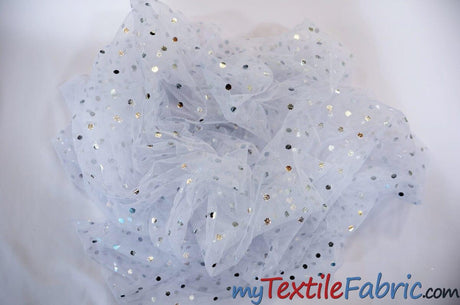 Bridal Tulle With Metallic Polka Dot Polyester Fabric - White And Ivory, Sheer, 58/60" Width (Yards)