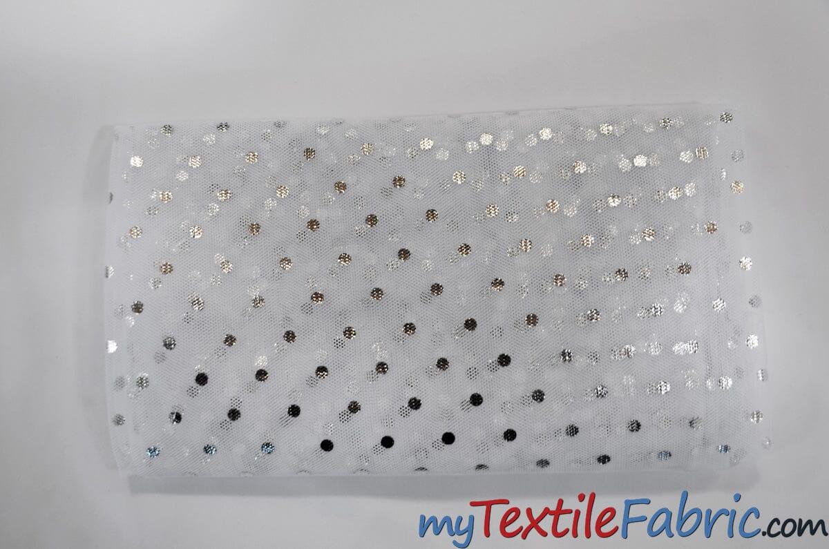 Bridal Tulle With Metallic Polka Dot Polyester Fabric - White And Ivory, Sheer, 58/60" Width (Yards)