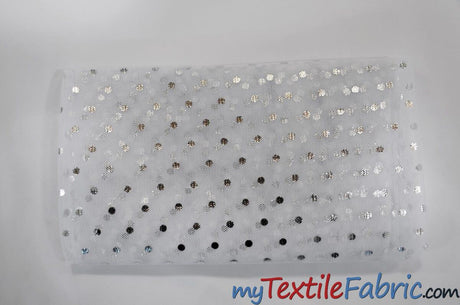 Bridal Tulle With Metallic Polka Dot Polyester Fabric - White And Ivory, Sheer, 58/60" Width (Yards)