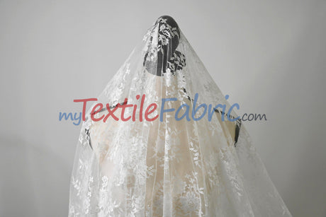 Chantilly Lace Polyester Fabric - Floral Embroidery, Sheer Mesh, 52" Width (1 Yard)