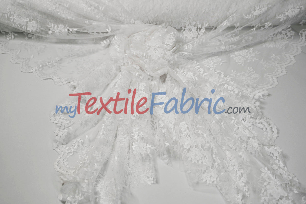 Chantilly Lace Polyester Fabric - Floral Embroidery, Sheer Mesh, 52" Width (1 Yard)