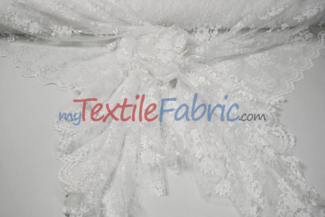 Chantilly Lace Polyester Fabric - Floral Embroidery, Sheer Mesh, 52" Width (1 Yard)