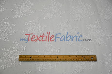 Chantilly Lace Polyester Fabric - Floral Embroidery, Sheer Mesh, 52" Width (1 Yard)
