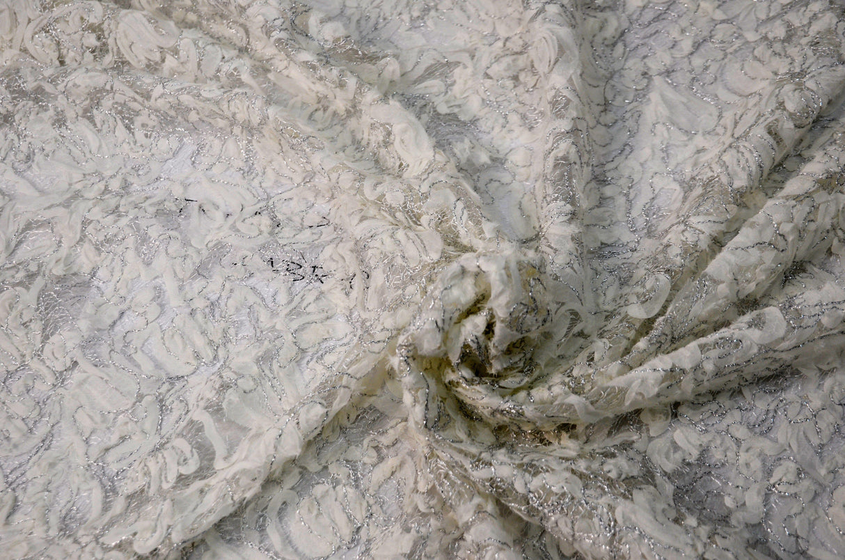 Enchanted Sheer Polyester Fabric - Metallic Floral Embroidery, 52" Width (1 Yard)