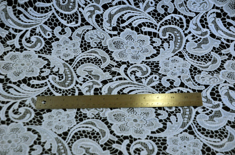 Guipure Bridal Lace Polyester Fabric - Heavy Double Scalloped Lace, Multiple Colors, 48/49" Width (1 Yard)