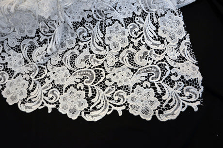 Guipure Bridal Lace Polyester Fabric - Heavy Double Scalloped Lace, Multiple Colors, 48/49" Width (1 Yard)