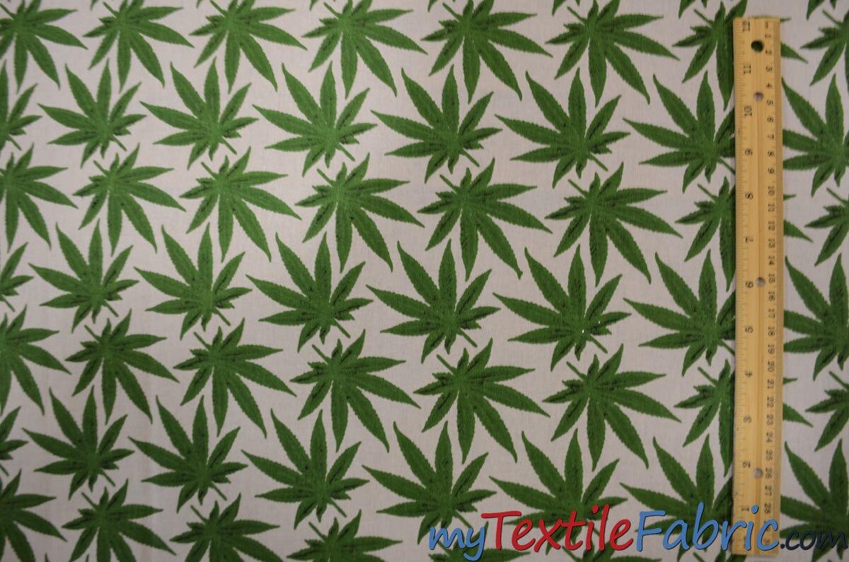 Marijuana Cannabis Leaf 100 Percent Cotton Fabric - Leaf Print, 60" Width (1 Yard)