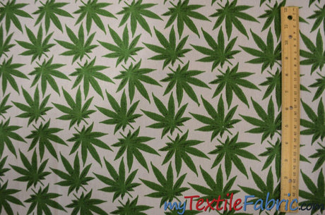 Marijuana Cannabis Leaf 100 Percent Cotton Fabric - Leaf Print, 60" Width (1 Yard)