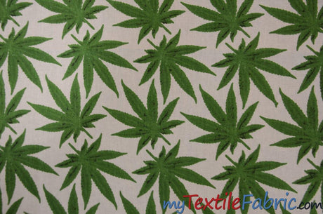 Marijuana Cannabis Leaf 100 Percent Cotton Fabric - Leaf Print, 60" Width (1 Yard)