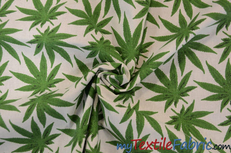 Marijuana Cannabis Leaf 100 Percent Cotton Fabric - Leaf Print, 60" Width (1 Yard)
