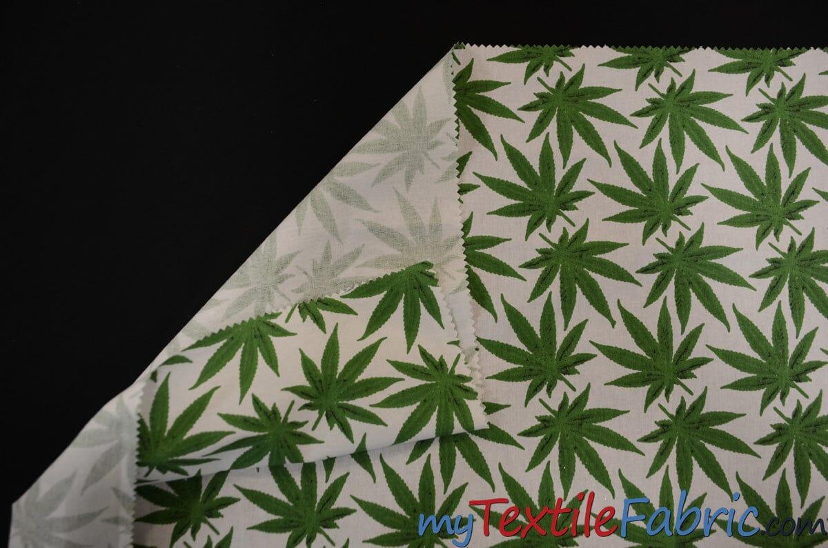 Marijuana Cannabis Leaf 100 Percent Cotton Fabric - Leaf Print, 60" Width (1 Yard)
