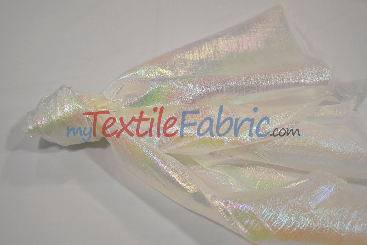 Oasis Hologram Polyester Fabric - Iridescent Sheer Organza, 58/60" Width, White, Pink, Baby Blue, Turquoise, Lavender, Black (1 Yard)