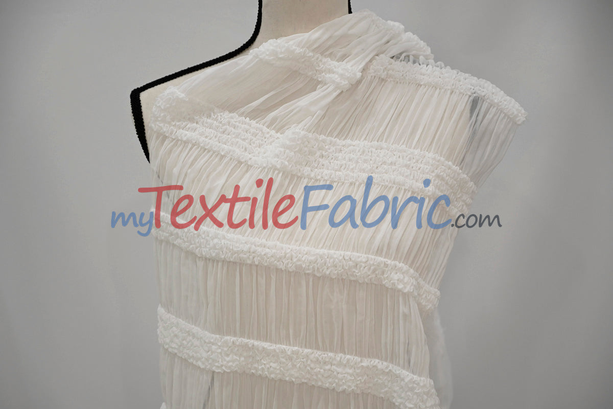 Pleated Ruffle Chiffon Polyester Fabric - Lightweight Textured Semi-Sheer, 44/46" Width (1 Yard)
