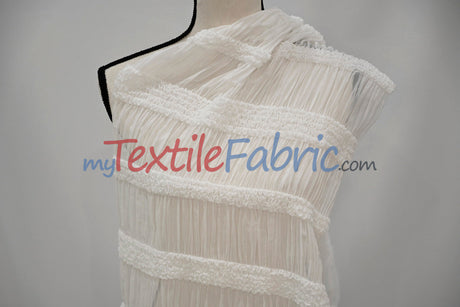 Pleated Ruffle Chiffon Polyester Fabric - Lightweight Textured Semi-Sheer, 44/46" Width (1 Yard)