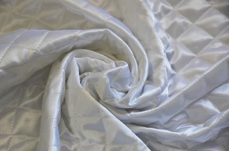 Quilted Satin Batting Polyester Fabric - White, Black Diamond Quilted, 58/60" Width (Yards)