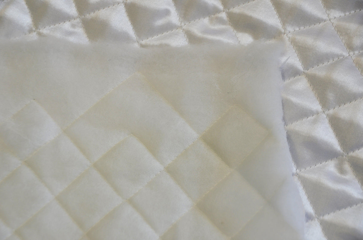 Quilted Satin Batting Polyester Fabric - White, Black Diamond Quilted, 58/60" Width (Yards)