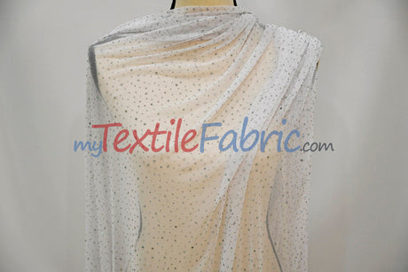 Rhinestone Stretch Power Mesh Fabric - Iridescent AB Crystal Embellished, 58" Width (1 Yard)
