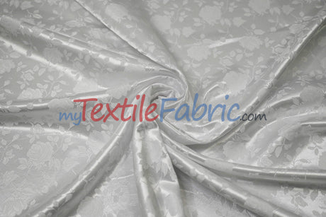 Satin Jacquard Satin Flower Brocade Polyester Fabric - Tone On Tone Floral Brocade, 60" Wide (65 Yards)
