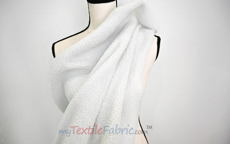 Sherpa Fleece Polyester Fabric - White, Ivory, Black, 60" Width (1 Yard)