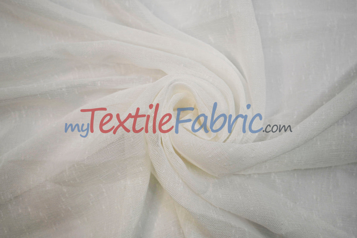 Swiss Sheer Sheer Polyester Fabric - Linen-Look Sheer Drapery, 130" Wide, White (1 Yard)