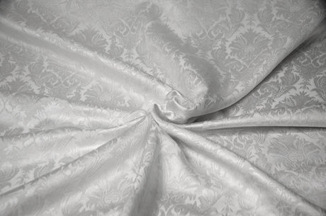 Vintage Damask Polyester Fabric - Damask Brocade, 58" Width, White, Ivory, Blush Pink (1 Yard)