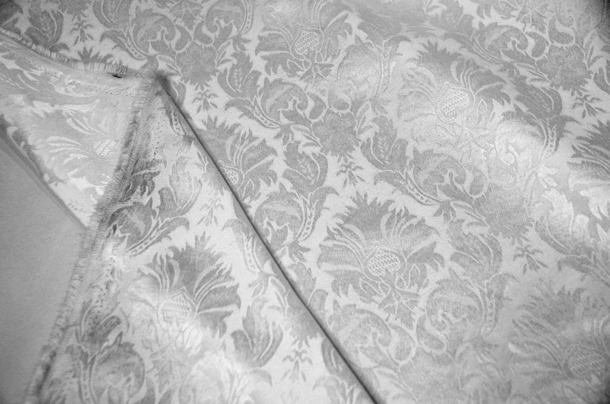 Vintage Damask Polyester Fabric - Damask Brocade, 58" Width, White, Ivory, Blush Pink (1 Yard)