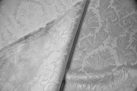 Vintage Damask Polyester Fabric - Damask Brocade, 58" Width, White, Ivory, Blush Pink (1 Yard)