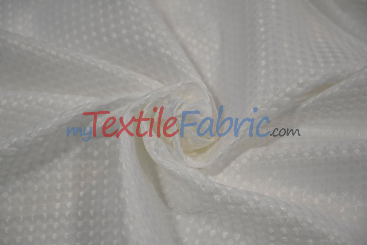 Waffle Brocade Polyester Fabric - Textured Waffle Grid, 60" Width, White, Ivory, Champagne, Black (1 Yard)