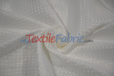 Waffle Brocade Polyester Fabric - Textured Waffle Grid, 60" Width, White, Ivory, Champagne, Black (1 Yard)