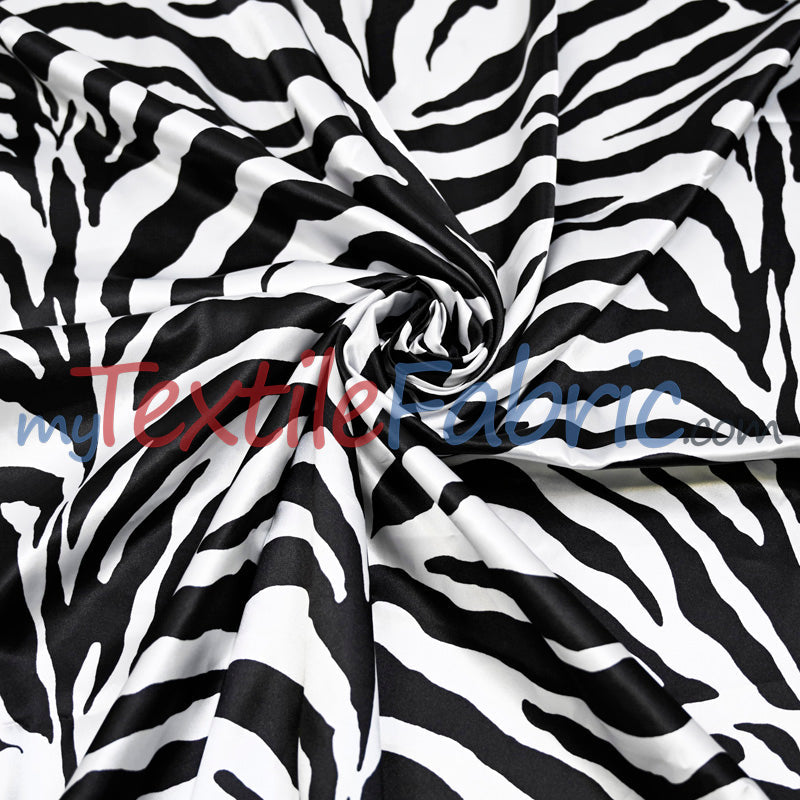 Black White Zebra Satin Fabric - Black White Zebra Print, 58/60" Width