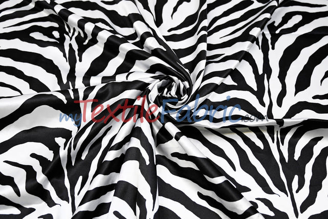 Black White Zebra Satin Fabric - Black White Zebra Print, 58/60" Width