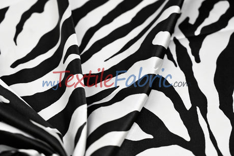 Zebra Charmeuse Satin Fabric - Zebra Print, 58/60" Width, Multiple Colors (1 Yard)