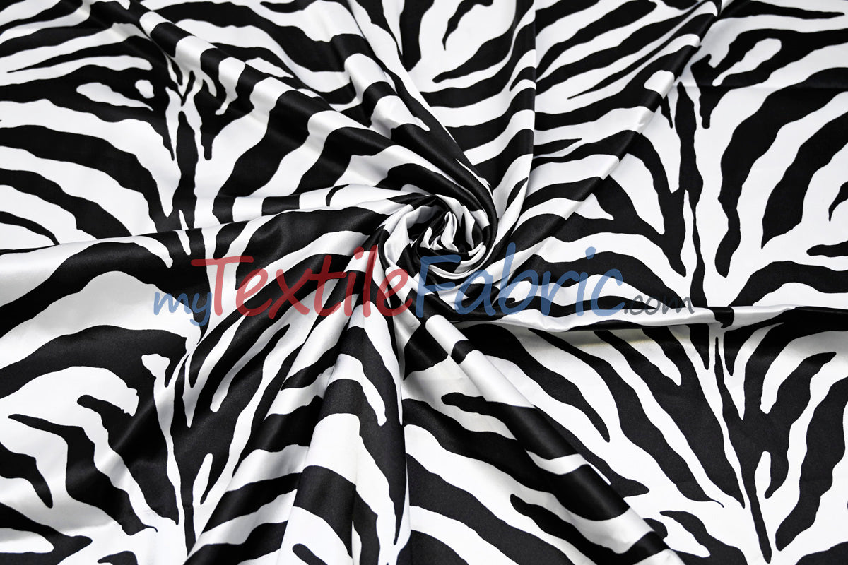 Zebra Charmeuse Satin Fabric - Zebra Print, 58/60" Width, Multiple Colors (1 Yard)