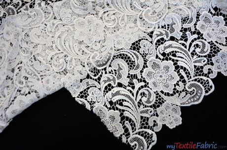 Guipure Bridal Lace Polyester Fabric - Heavy Double Scalloped Lace, Multiple Colors, 48/49" Width (1 Yard)