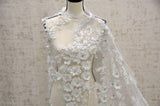 EA2581 Polyester Lace Fabric - Off White Floral Embroidery, Sequins Embellishments, 50/51" Width (Yards)