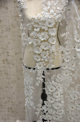 EA2581 Polyester Lace Fabric - Off White Floral Embroidery, Sequins Embellishments, 50/51" Width (Yards)