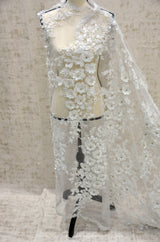 EA2581 Polyester Lace Fabric - Off White Floral Embroidery, Sequins Embellishments, 50/51" Width (Yards)