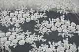 EA2581 Polyester Lace Fabric - Off White Floral Embroidery, Sequins Embellishments, 50/51" Width (Yards)