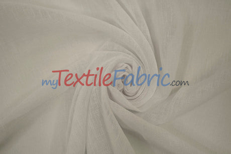 Extra Wide Turkish Sheer 100 Percent Polyester Fabric - Textured Linen-Look Sheer, 108" Width, White, Offwhite, Ivory, Champagne (1 Yard)