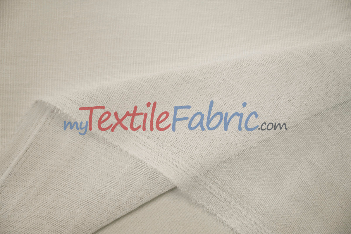 Extra Wide Turkish Sheer 100 Percent Polyester Fabric - Textured Linen-Look Sheer, 108" Width, White, Offwhite, Ivory, Champagne (1 Yard)
