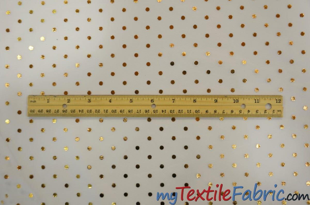 Bridal Tulle With Metallic Polka Dot Polyester Fabric - White And Ivory, Sheer, 58/60" Width (Yards)